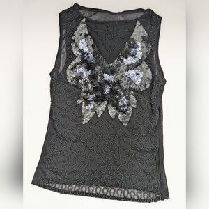 Women's/Girls' Black Sparkle Sequined & Beaded Sleeveless Blouse/Top/Tank Top